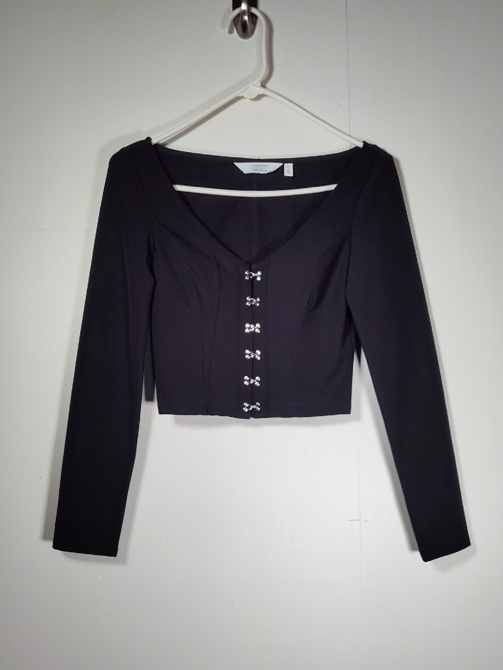 & Other Stories Los Angeles Atelier Black Hook & Eye Crop Top Long Sleeve US 4